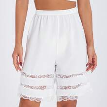 Women Loose Half Slip Shorts Loose Fit Lace Trim Pettipants Culotte Slip Bloomers Split Underwear Shorts Summer Pajama Shorts Sleepwear - 白色 - 查看 1