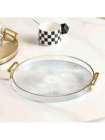Bandeja Organizadora Decorativa Multiuso Para Servir Nórdica Com Alça e Detalhe em Dourado Decoração de Mesa