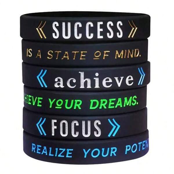 1pc/3pcs Motivational Forcus Success Achieve Believe Rubber Bracelet Silicone Wristband
