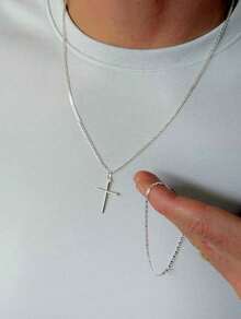 Piastrini Men's 925 Silver Plated Chain + Cross Pendant + Bracelet Premium Finish - Bạc - Xem 2