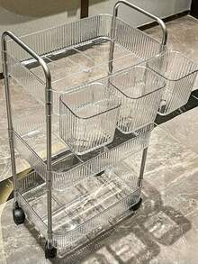 1pc Household Transparent Movable Cosmetic Small Cart Storage Rack, Large Capacity Multifunctional Bathroom Finishing Display Rack, Bathroom Accessories - Multicolor - View 1