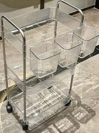 1 pezzo Carrello per cosmetici domestico trasparente e mobile, con grande capacità, multifunzionale, per finire e esporre in bagno, accessori da bagno