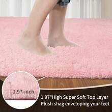 Sour Lemon Rugs Living Room 200x300cm, Grey Area Rugs For Bedroom, Washable Anti Slip Extra Large Shaggy Soft Rug Fluffy Modern Floor Carpets Mat Beside Carpet, Long Runner Rug For Hallway - Pink - View 4