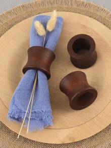 1/2/4pcs Natural Brown Wooden Napkin Rings, Suitable For Boho Style Country Party Dining Table Decor - Brown - View 5