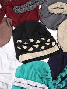 Awegeo Pañuelo elegante para mujer, decoración tejida, ligero y cómodo, pañuelo para la cabeza/forro para viajar, adecuado para la vida diaria, compras y reuniones - Gris - Ver 3