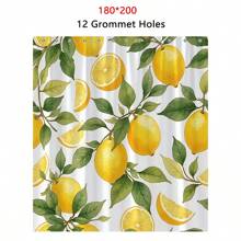 1 pièce Rideau de douche avec citrons jaunes et feuilles vertes - Citrons et tranches réalistes avec des feuilles détaillées sur fond blanc, design rafraîchissant et vibrant, 180 x 180 cm avec 12 crochets. Décoration de salle de bain, décoration d'automne, accessoires de salle de bain, rentrée des classes