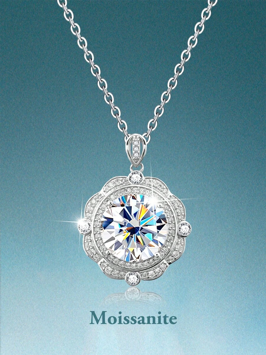 rainonme 1 Pieza Collar de Moissanita de Lujo para Mujer de Plata de Ley 925, Joyería de Boda Clásica y de Moda, Opción Ideal para Uso Diario y Vacaciones, Exquisito Regalo de Cumpleaños, Compromiso, Aniversario de Boda, Navidad y Ocasiones Especiales, Joyería Brillante y Hermosa, Regalo de Graduación, Estilo de Joyería de Playa de Verano 2025
