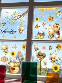 1 Set Lebendige Bienen Wandaufkleber Fensteraufkleber - selbstklebende wasserfeste PVC Aufkleber, Aquarell Bienen Garten Thema ästhetische Heimdekoration für Schlafzimmer, Wohnzimmer oder Büro im Frühling, Sommer, Herbst und Winter.