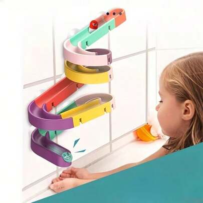12/16pcs Bathroom Assembly Track Toy Set, Non-Electric Plastic Water Slide Game With Marbles, Creative DIY Assembly Pipeline Building Blocks, Suitable For Toddlers - Fun Shower Game, Fit For 3-6 Years Old Kids, Bathroom Track, Infant, Bath, Shower