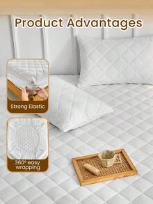 1pc Waterproof Fitted Sheet, Bedding, Stitch Fitted Sheet, Skin-Friendly Fitted Bed Sheet, Mattress Cover, Soft And Comfortable Bedding For Bedroom, 16 Inch Deep Pocket Cooling Breathable Quilted Fitted Sheet For Twin, Fits Twin/Full/King/Queen Size Bed, Festival Gifts, Room Decor, Soft Cover For Mattress Protector And Mattress Topper, Dustproof, Machine Washable, For All Season - 白色 - 查看 5