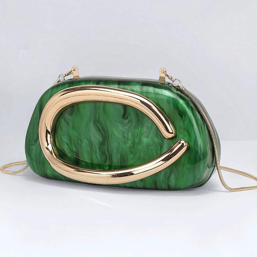 Milky Way Acrylic Clutch Purse For Women Marbling Evening Wedding Handbags Acrylic Shell Box Purses For Party Prom Cocktail - 綠色 - 查看 1