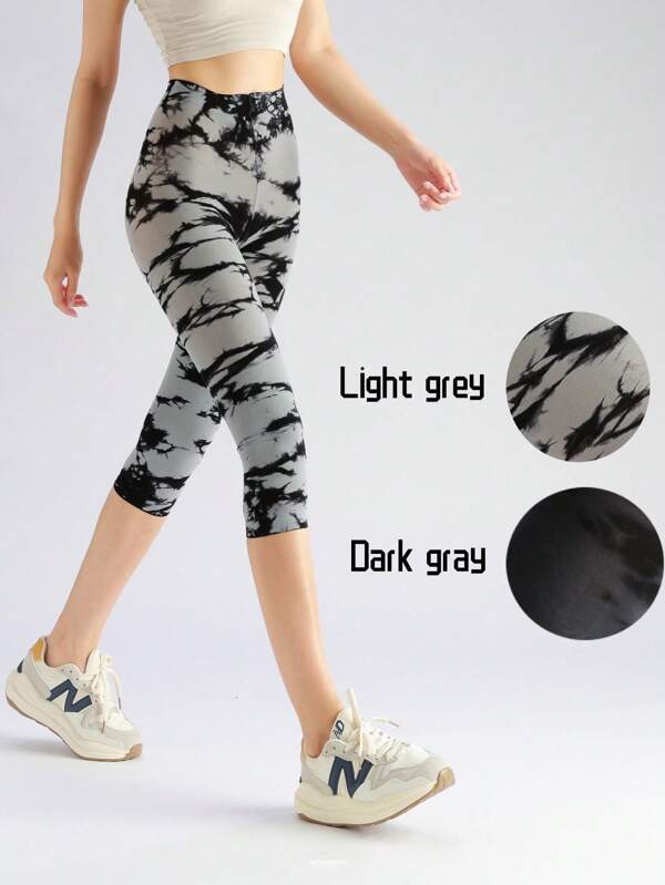 1 pieza Leggings de 3/4 con estampado de teñido anudado de moda para mujer