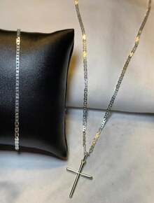 Piastrini Men's 925 Silver Plated Chain + Cross Pendant + Bracelet Premium Finish - Bạc - Xem 3