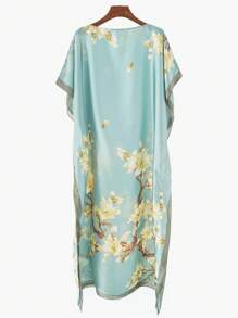 1件女士复古优雅印花仿丝长款卡夫坦罩衫，休闲沙滩防晒披肩和服，夏季连衣裙 - 彩色 - 查看 19