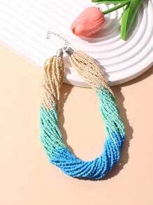 1pc Boho Multilayer Pearl Necklace, Elegant Minimalist Sexy Choker Necklace, Sweet Elegant Collarbone Chain, Brown, Rose Red, Black, White, Gifts For Ladies