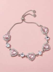 1 件青少年粉色心形手链，可调节拉出式，时尚、轻奢、小众、精致手链 - 彩色 - 查看 7