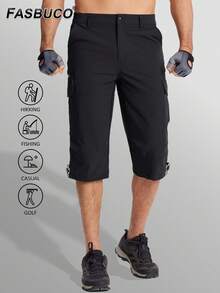 FASBUCO Men's Capri Pants 7 Pockets 3/4 Quick Dry Water Resistant Workout Hiking Summer Long Cargo Shorts Below Knee