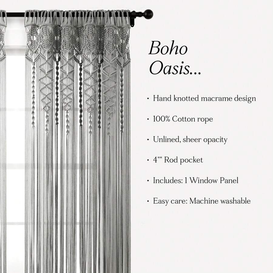 LUSH DECOR Boho Macrame Textured Cotton Window Curtain/Room Divider/Doorway/Wall Decor Blush 40X84 Halloween-Fall Decor-Room Decor - Gray - 查看 1