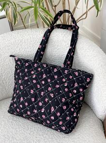 1 Pieza Bolso de tote acolchado con diseño floral, de gran capacidad, con correa de hombro, bolso de tote acolchado, bolso de tote de correa corta, bolsa escolar, bolso de hombro acolchado a cuadros, bolso de tote, diseñador para mujeres y niñas, bolso de mano acolchado y abultado, bolsos esenciales de viaje para mujeres, bolso de viaje indispensable, accesorios de bolso adecuados para ir al trabajo, la escuela y viajar