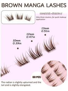 Asiteo 60/120/180 Pcs C Curl Brown Cartoon Self-Adhesive False Eyelashes, No Glue Needed, Soft & Natural, Suitable For Beginners, "Fox + Kitten" Design, Cute & Playful Yet Natural Cartoon Series Segmented False Eyelashes - C - 查看 4