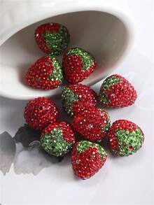 2-20pcs Red Strawberry & Cherry Clay Rhinestone DIY Handmade Earrings, Bracelets, Necklaces, Jewelry Supplies - Red-cherry - View 4