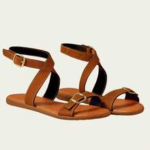 Women's Sandals With Cross Straps, Flat Buckle Closure, Comfortable, Casual - 駝色 - 查看 3