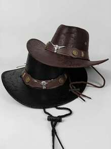 1顶西部牛仔帽，适合圣诞节、圣诞派对、万圣节、情人节、狂欢节、情侣出游、徒步旅行等场合，独特的编织绳设计，宽大的弧形帽檐，也适合骑马和度假。