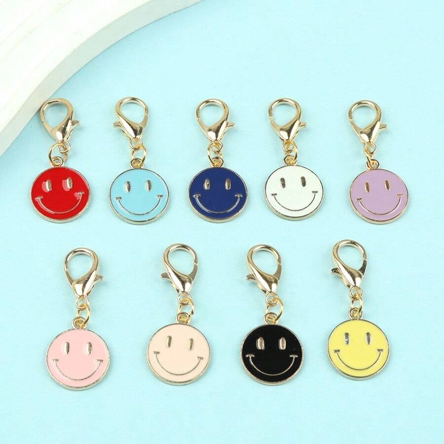 9 件/18 件混色欢乐脸珐琅吊坠配合金龙虾扣钥匙扣 - 非常适合背包、手机壳、包袋配件和汽车后视镜饰物、钱包配件