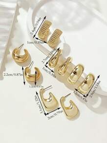 10pcs Fashionable & Elegant Gold-Color Geometric C-Shaped Women Earrings Set