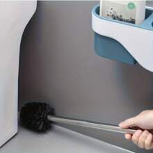 一套带不锈钢手柄、耐用硬毛的马桶刷，适用于浴室清洁，白色/黑色