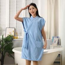 1pc Sleeveless Bathrobe, Ultra-Soft Microfiber Women Bathrobe, Highly Absorbent, Color-Fast, Lint-Free, Suitable For Home, Hotel, Beauty Spa, All Seasons