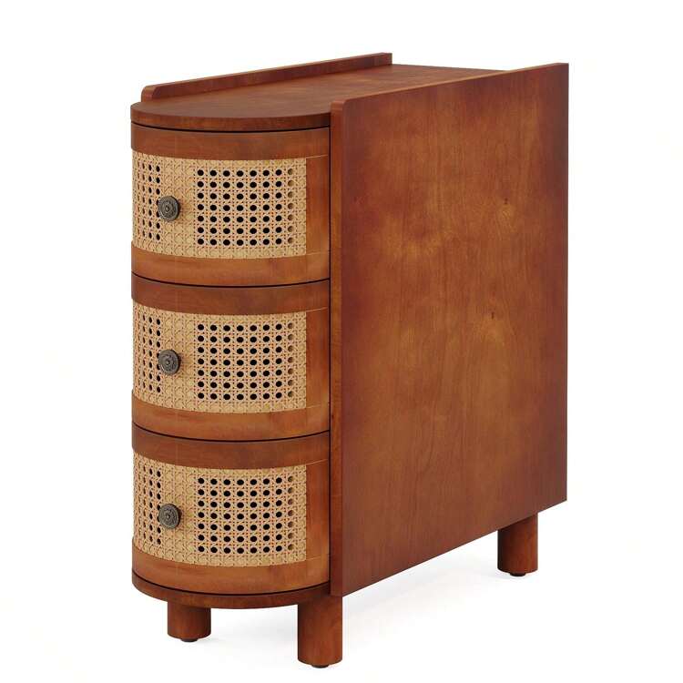 Tribesigns サイドテーブル ラタン調 引き出し付きベッド横テーブル