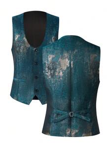 Men's  Gradient Graffiti 3-Piece Suit Set - Blazer, Vest & Stretch Waist Black Pants Edgy & Stylish