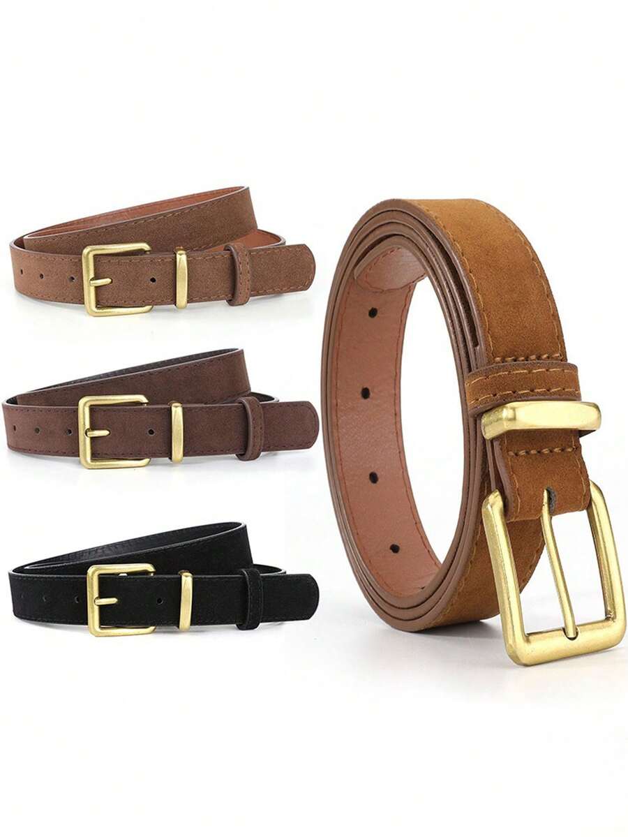 1 件男女通用休闲简约仿麂皮腰带，时尚牛仔裤腰带配饰，中性设计秋季、秋季、万圣节