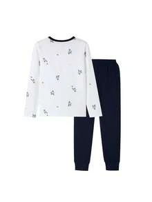 Annil Children's Clothing For Boys, Boys, Middle-Aged And Young Children, Autumn Shirt And Pants Set, Autumn Bear Printed Home Warm Clothes - Blue and White - View 4