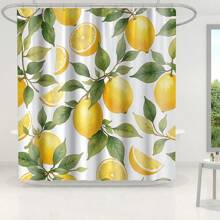1 pièce Rideau de douche avec citrons jaunes et feuilles vertes - Citrons et tranches réalistes avec des feuilles détaillées sur fond blanc, design rafraîchissant et vibrant, 180 x 180 cm avec 12 crochets. Décoration de salle de bain, décoration d'automne, accessoires de salle de bain, rentrée des classes