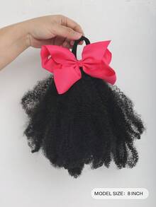 1pc Soft & Cute 8-Inch Fluffy Wig With Colorful Bow, Suitable For Children, Elastic Hair Scrunchie Twist Ponytail, Mini Size, Elastic Fluffy Wig, Fit For Baby Girls - Natural Black - View 3
