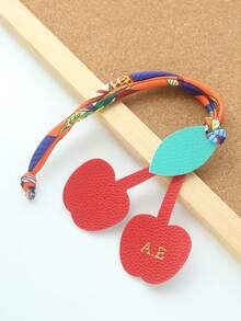 1 pieza Llavero personalizado con iniciales y forma de fruta con cuerda de satén colorida, monograma dorado personalizado de cereza como accesorio para bolsas, llavero personalizado y lindo en forma de manzana, melocotón, limón, mango, pera como accesorios para bolsos, regalo para mujer para boda o San Valentín - Multicolor - Ver 37