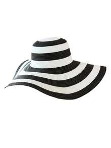 1pc Summer Straw Hat, Fashionable & Elegant, Wide Brim Straw Hat For Beach, Vacation (Striped Color Randomly Assorted, 9 Stripes Or 10 Stripes Random) - Black and White - View 4