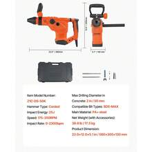Corded Hammer Drill, 1600W 175-350RPM Electric Demolition Drills, 2-Inch SDS-Max Rotary Hammer Driver, 3 Functions Chipping Power Tool Kit For Concrete, Drilling Wood Plastic - US A Type Plug(110-127V) - View 7