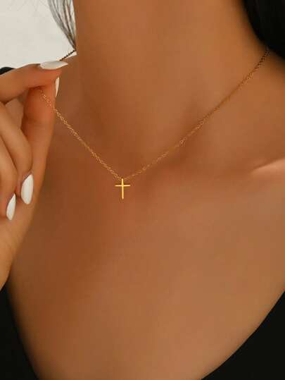 1pc Delicate Petite Golden Cross Necklace, Artistic & Versatile Choker Necklace To Highlight Neck Elegance And Unique Taste