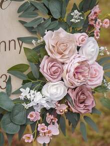 2件套节日经典花卉门环 - 人造粉色玫瑰花装饰，配以塑料绿叶，适用于婚礼拱门、万圣节家居装饰 - 用途广泛，可用于万圣节、感恩节、情人节及许多其他场合 - 粉色 - 查看 10