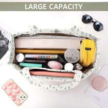 Corduroy Handbag, Square Casual Bag, Stylish Commuting Bag With Large Pocket, Women Shoulder Bags Work Handbags Everyday Hobo Bag-Little Grey Flower - 小灰花 - 查看 4