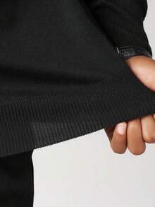 Men's Solid Color Loose Long Sleeve High Collar Sweater, Autumn/Winter - Black - View 5