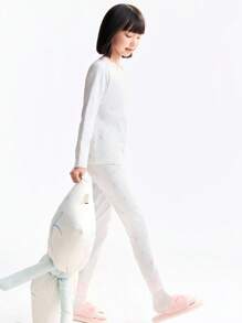 Annil Children's Clothing, Girls', Girls', Middle-Aged And Young Children's, Teenagers' Base Autumn Coat And Pants Set, Cartoon Printed Home Warm Clothes Autumn - White - View 3