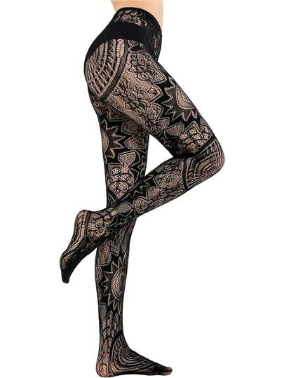CLAGAINER 6 Pairs/3 Pairs/1 Pair 2024 New Fashionable Women Fishnet Tattoo Lace Stockings, Jacquard Hollow Pantyhose