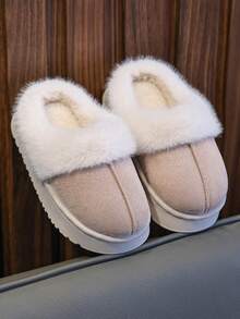 儿童拖鞋秋冬保暖休闲男女童小中大码学生室内居家毛绒拖鞋亲子款软底防滑厚底灰/粉/驼色防污保暖情侣拖鞋 - 杏色 - 查看 7