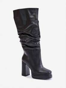 Damen Mode vielseitige Pendelstiefel mit hohem Absatz über dem Knie - Schwarz - Übersicht 8