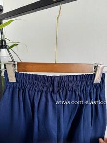 ISADORA MODA Women's Carrot Twill Pants, 2 Buttons, With Pockets, Solid Color() - Navy Blue - View 3