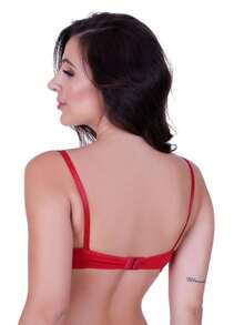 Basic Bra With Lace Cups - Red - View 4